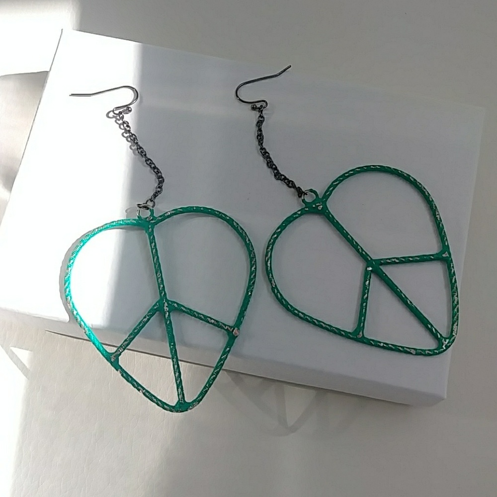 Patina Style Love PEACE Dangle  Earring